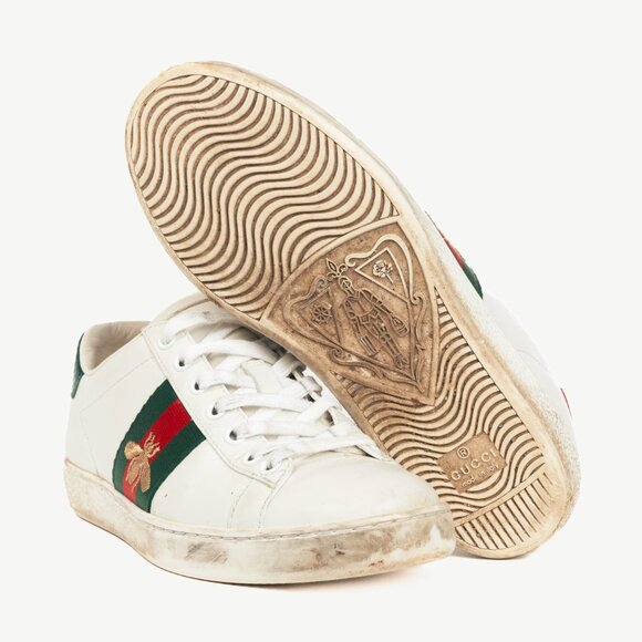 Gucci Ace Bee White Leather Lace-Up Sneakers - Picture 4 of 9